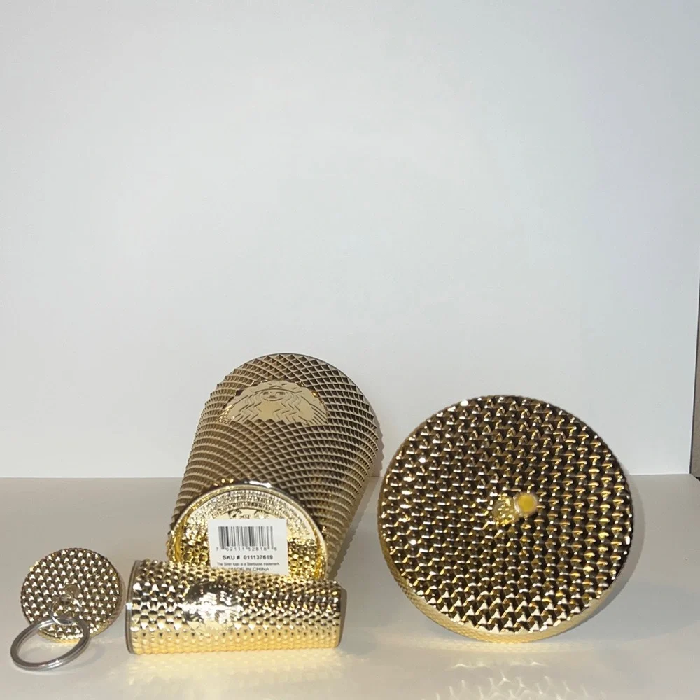 Starbucks Gold Studded Tumbler 16oz Grande Cup & Matching Bling Keychain NWT⁠